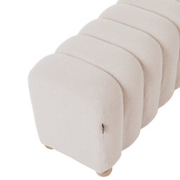 Wyld And Coco Off-White Boucle Bed Bench With Round Wooden Legs, Compact Modern Accent Seating - thumbnail 5