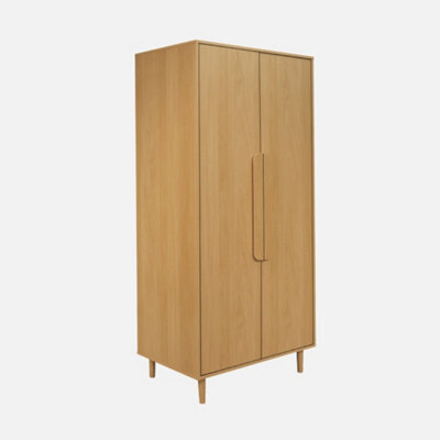 Sweeek - Wardrobe With Oak Wood Effect 2 Doors 1 Bar And 2 Shelves Juliana 80X55X180 Cm - image 1