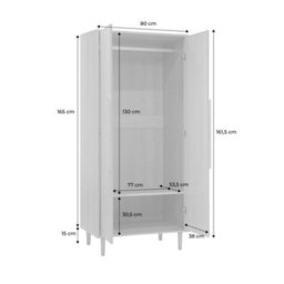 Sweeek - Wardrobe With Oak Wood Effect 2 Doors 1 Bar And 2 Shelves Juliana 80X55X180 Cm - thumbnail 4