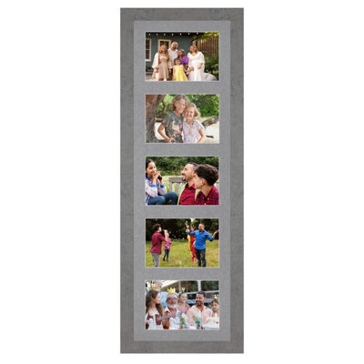 AK Frames 26X8 Marble Grey Modern Multi Photo Frame With Mid Grey Mount - Holds 5 Apertures (5X) 6X4 Photos - image 1