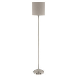 Elegant Floor Lamp With Satin Nickel Finish And Taupe Fabric Shade