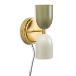 Valuelights Tate Plug In Gold Up & Down Easy Fit Wall Light With Khaki / Cream Shades
