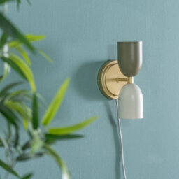 Valuelights Tate Plug In Gold Up & Down Easy Fit Wall Light With Khaki / Cream Shades - thumbnail 3