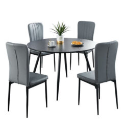 Hallowood Furniture Cullompton Large Black Round Dining Table 120Cm With 4 Light Grey Faux Leather Chairs - thumbnail 8