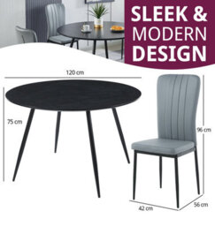 Hallowood Furniture Cullompton Large Black Round Dining Table 120Cm With 4 Light Grey Faux Leather Chairs - thumbnail 3