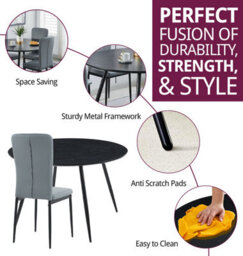 Hallowood Furniture Cullompton Large Black Round Dining Table 120Cm With 4 Light Grey Faux Leather Chairs - thumbnail 2