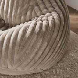 Ohs Ribbed Fleece Bean Bag Chair Gaming Filled Seat - Beige - thumbnail 2