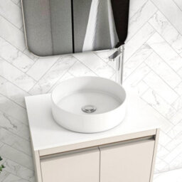 Royal Bathrooms Orion 600mm Warm Taupe Wall Hung Vanity Unit 2 Drawer With Plain White Undrilled Worktop & Chrome Accent Trim - thumbnail 5