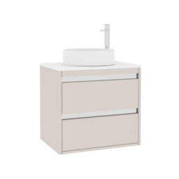 Royal Bathrooms Orion 600mm Warm Taupe Wall Hung Vanity Unit 2 Drawer With Plain White Undrilled Worktop & Chrome Accent Trim - thumbnail 6