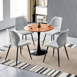 Longtoo Set Of 4 Dining Chairs ,linen Sponge Cushion ,metal Legs And Diamond Pattern Upholstered-Grey. - thumbnail 2