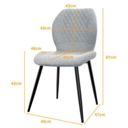 Longtoo Set Of 4 Dining Chairs ,linen Sponge Cushion ,metal Legs And Diamond Pattern Upholstered-Grey. - thumbnail 3