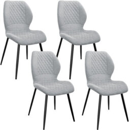 Longtoo Set Of 4 Dining Chairs ,linen Sponge Cushion ,metal Legs And Diamond Pattern Upholstered-Grey. - thumbnail 1