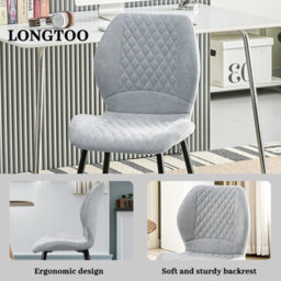 Longtoo Set Of 4 Dining Chairs ,linen Sponge Cushion ,metal Legs And Diamond Pattern Upholstered-Grey. - thumbnail 4