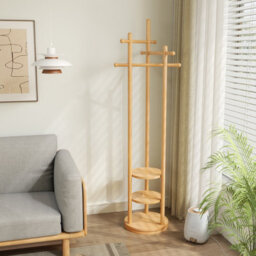 Yqjjgl Solid Wood 2-Tier Clothes Rail With Hanging Rod And Storage Shelves Natural Clothes Rack Coat Rack - thumbnail 2