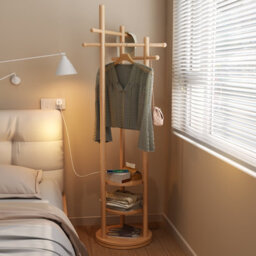 Yqjjgl Solid Wood 2-Tier Clothes Rail With Hanging Rod And Storage Shelves Natural Clothes Rack Coat Rack - thumbnail 3