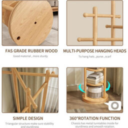 Yqjjgl Solid Wood 2-Tier Clothes Rail With Hanging Rod And Storage Shelves Natural Clothes Rack Coat Rack - thumbnail 6