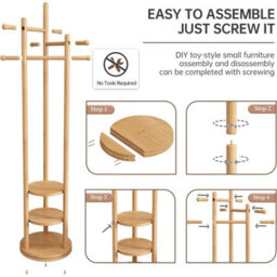 Yqjjgl Solid Wood 2-Tier Clothes Rail With Hanging Rod And Storage Shelves Natural Clothes Rack Coat Rack - thumbnail 7