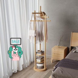 Yqjjgl Solid Wood 2-Tier Clothes Rail With Hanging Rod And Storage Shelves Natural Clothes Rack Coat Rack - thumbnail 5