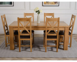 That's Furniture Dakota 182 X 92 Cm Chunky Oak Large Dining Table And 6 Chairs Dining Set With Berkeley Brown Leather Chairs - thumbnail 2