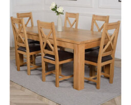 That's Furniture Dakota 182 X 92 Cm Chunky Oak Large Dining Table And 6 Chairs Dining Set With Berkeley Brown Leather Chairs - thumbnail 1