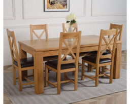 That's Furniture Dakota 182 X 92 Cm Chunky Oak Large Dining Table And 6 Chairs Dining Set With Berkeley Brown Leather Chairs - thumbnail 3