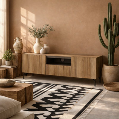 Wyld Haus Hillerod Natural Oak And Black Tv Unit 2 Doors 1 Drawer - image 1