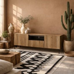 Wyld Haus Hillerod Natural Oak And Black Tv Unit 2 Doors 1 Drawer