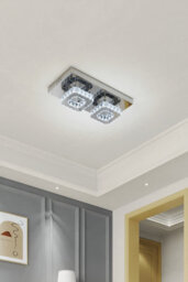 Thehotsale Modern Chrome & Crystal Semi-Flush Ceiling Light, Cool White Led Fixture 42Cm L - thumbnail 3
