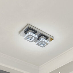 Thehotsale Modern Chrome & Crystal Semi-Flush Ceiling Light, Cool White Led Fixture 42Cm L