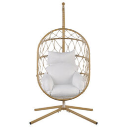 Beliani Hanging Chair With Stand Adria Metal Beige - thumbnail 5