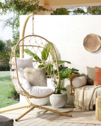 Beliani Hanging Chair With Stand Adria Metal Beige - thumbnail 2