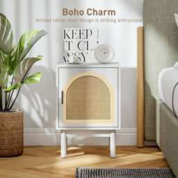 Wyld Haus Luna White Wooden Rattan Bedside Table With Arched Door And Adjustable Shelf 40W X 35D X 58H Cm - thumbnail 5