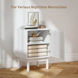 Wyld Haus Luna White Wooden Rattan Bedside Table With Arched Door And Adjustable Shelf 40W X 35D X 58H Cm - thumbnail 4