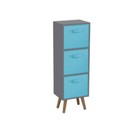 Urbn-Living Urbnliving 80Cm Height 3 Tier Grey Wooden Storage Bookcase Scandinavian Style Beech Legs With Sky Blue Inserts - thumbnail 2