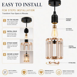 Shopnbits Crystal Pendant Light Shade Modern Ceiling Chandelier Acrylic Lamp For Bedroom Living Room - thumbnail 4
