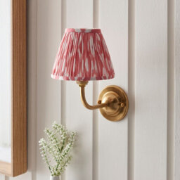 Luminosa Lighting Luminosa Dome Arc Brushed Aged Brass Plate Wall Light With Coral Pink Fabric Ikat Shade 16Cm B22 - thumbnail 3