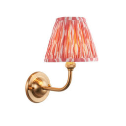 Luminosa Lighting Luminosa Dome Arc Brushed Aged Brass Plate Wall Light With Coral Pink Fabric Ikat Shade 16Cm B22
