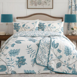 Dreams & Drapes Samira Richly Illustrated Floral Print Teal Duvet Cover Set