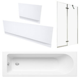 FNX Bathrooms 1700 X 700 mm Single-Ended Bath With Waterproof Front & End Panel Set And Semi-Framed Chrome Bath Screen - thumbnail 1