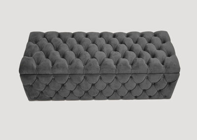120Cm Wide Lux Ottoman Storage Box, Steel Grey Velvet Upholstered Chesterfield Storage Ottoman Box - image 1