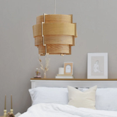 Natural Ceiling Light Shade Wooden Tiered Lampshade Easy Fit Living Room Light