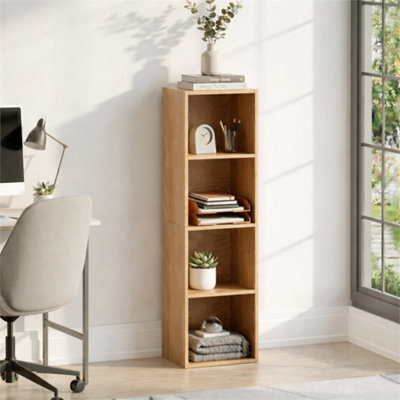 Bookcase 4 Tier Cube Shelf Storage Display Wood Stand Furniture Oak - image 1