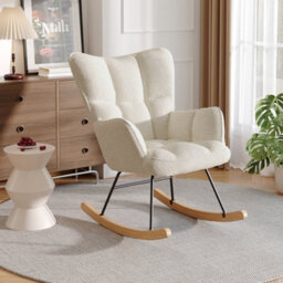 Living And Home Rocking Armchair Tufted Upholstered Rocker Chair Recliner Sofa Chair, Cream