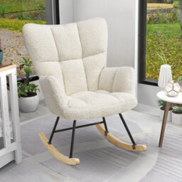 Living And Home Rocking Armchair Tufted Upholstered Rocker Chair Recliner Sofa Chair, Cream - thumbnail 2