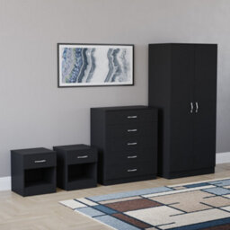 Lassic Vida Designs Riano 4 Piece Bedroom Set (1 Drawer Bedside Chest, 5 Drawer Chest, 2 Door Wardrobe) Black - thumbnail 2