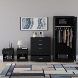 Lassic Vida Designs Riano 4 Piece Bedroom Set (1 Drawer Bedside Chest, 5 Drawer Chest, 2 Door Wardrobe) Black - thumbnail 3