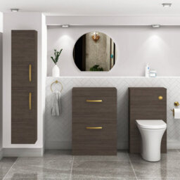 Royal Bathrooms Turin 600mm Grey Elm Floor Standing Worktop Vanity Unit - 2 Drawer With Brushed Brass Handle - thumbnail 2