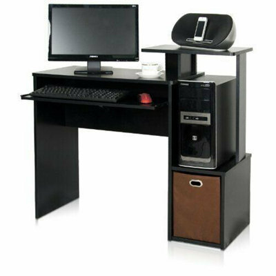 Walplus Furinno Econ Multipurpose Home Office Computer Writing Desk W/bin, Black/brown - image 1