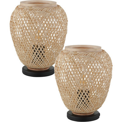 Elegant 2-Pack Table Lamp Set With Black Base And Wicker Wood Shade - image 1
