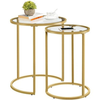 Round Nesting Table With Metal Frame, End Side Table W/ Tempered Glass Top, Gold - image 1